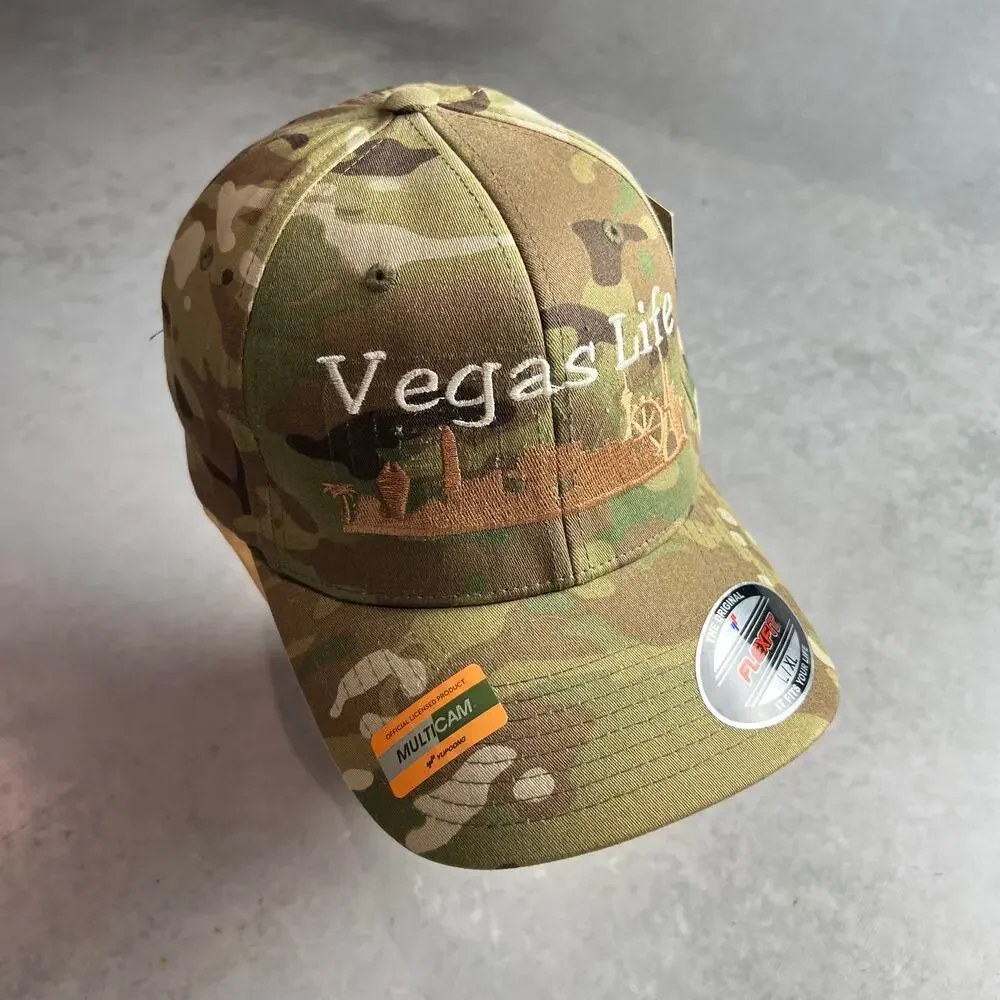 Las Vegas Life USA Mens Camo FLEXFIT Hat Embroidered Large-XLarge Baseball Cap
